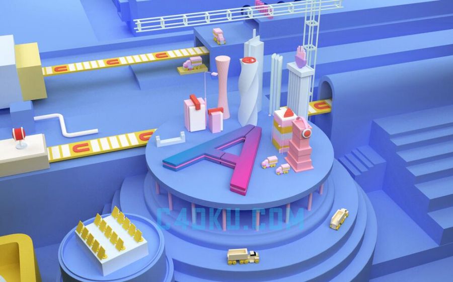 3DSMAX制作三維創意彩色卡通物品生活空間AI智能自動化流水線3D模型
